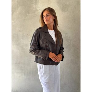 DEPECHE – Short leather trenchcoat