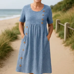 Marga™- Stripete Casual Midikjole