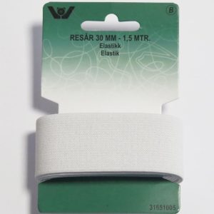 Elastikk 30mm, hvit