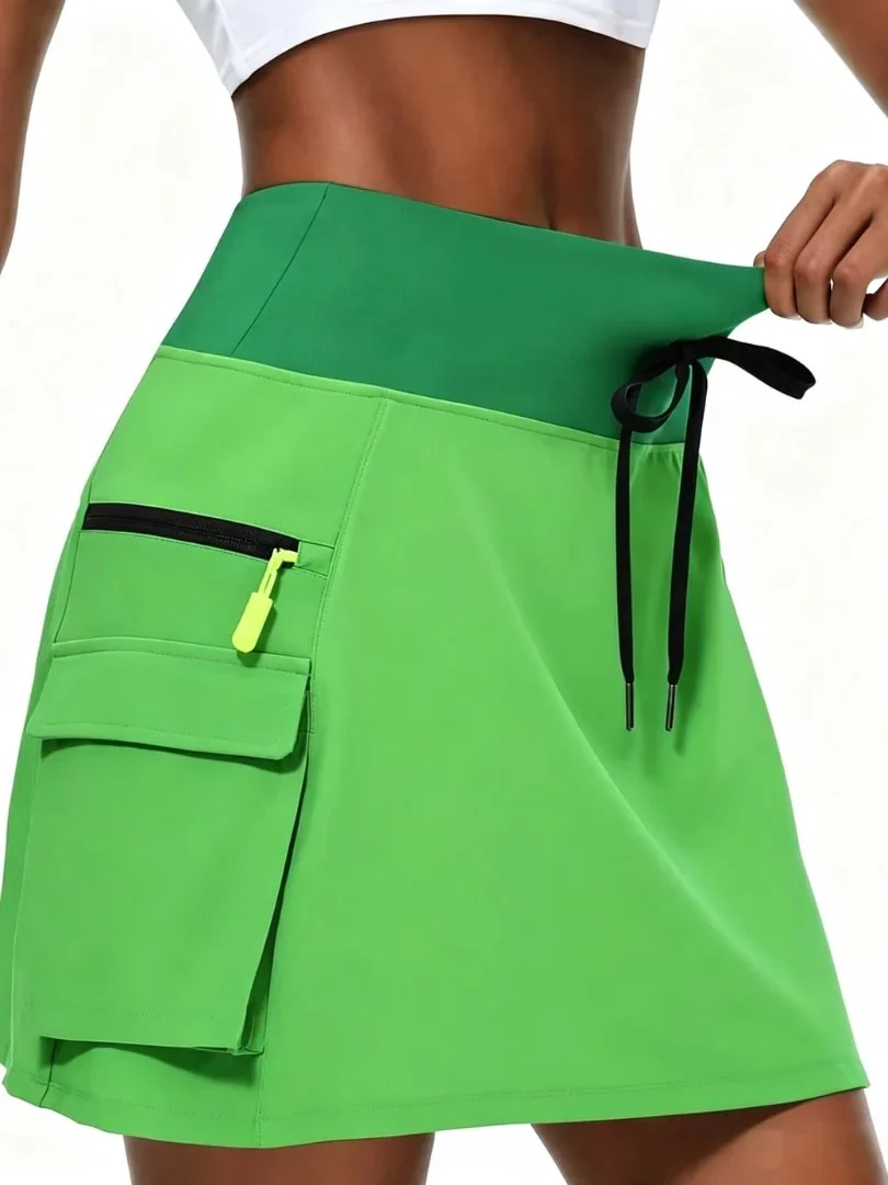 Rosa™ – Høy Midje Aktiv Skort med Lommene Med Glidelås - Image 6